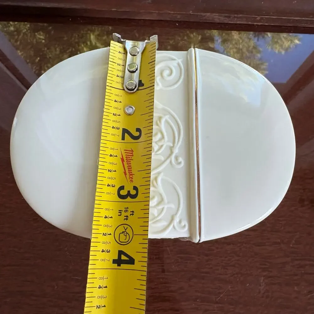Vintage Croscill White Ceramic Trinket Box Oval with Gold Trim Scrolls